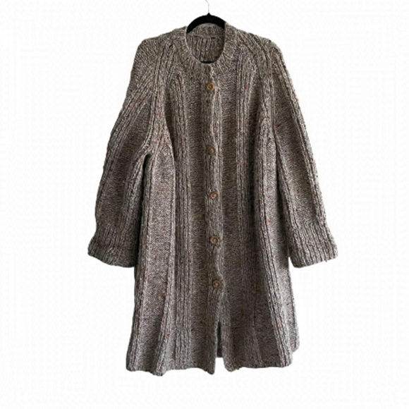 Hand Crafted Sweaters - HAND KNIT Wool Button Front Long Cardigan Sweater Coat XL